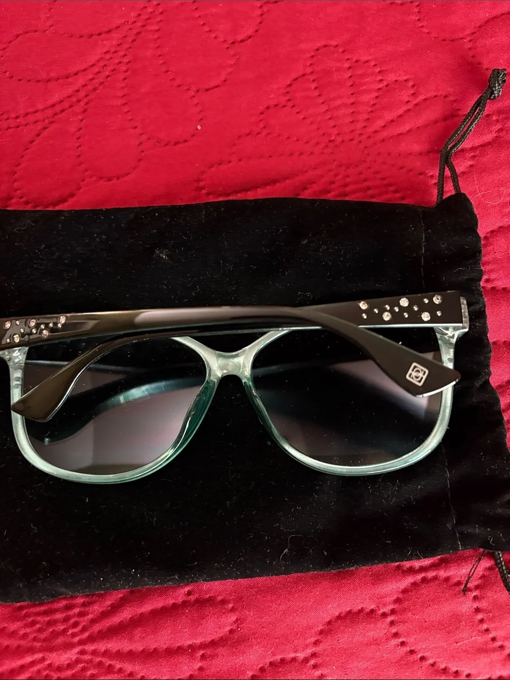 Panama Jack Black Oversized Sunglasses with Crystal Accents